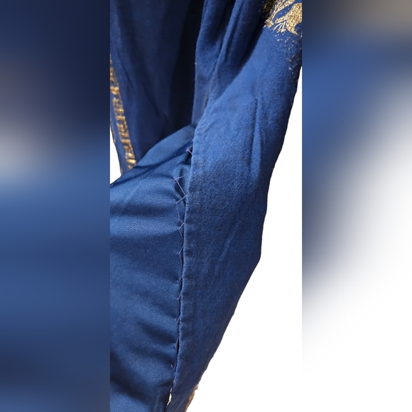 💝1970s Blue and Gold Brocade Caftan Maxi Dress - Picture 14 of 14